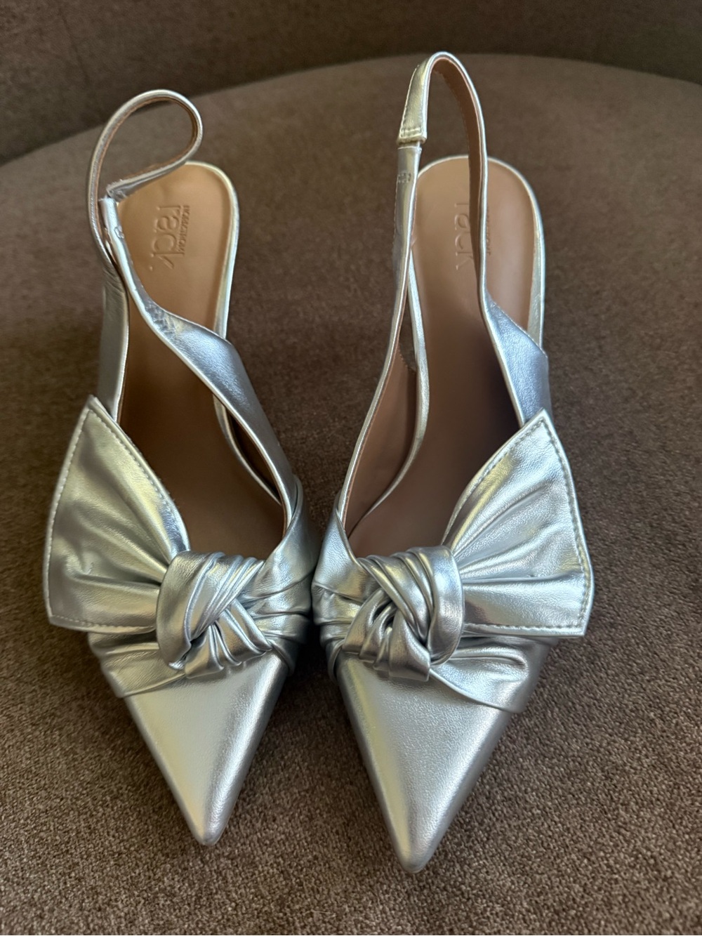 Nordstrom Silver Pointed Slingback Heels with Knotted Bow